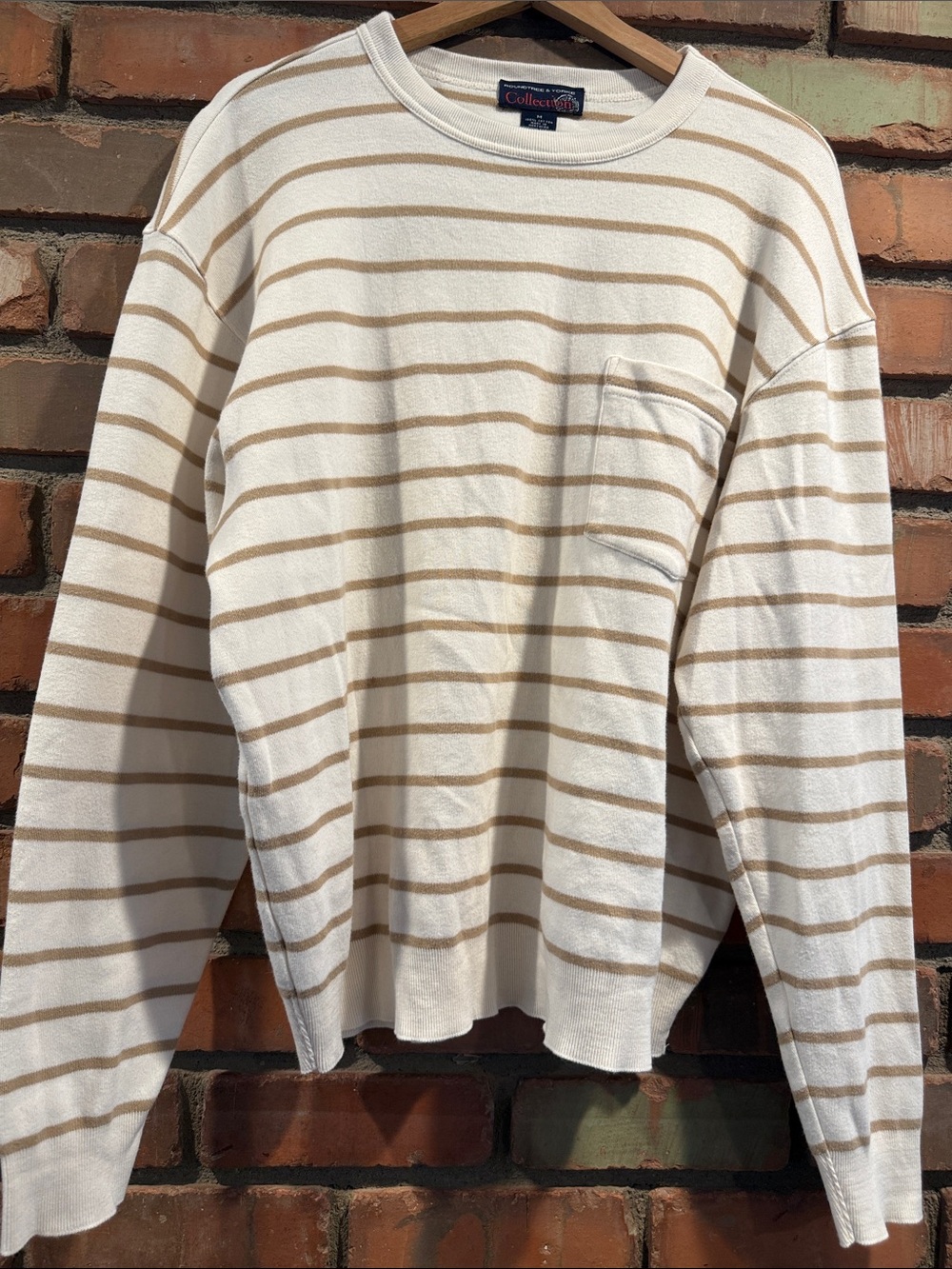 Roundtree & Yorke Cream and Tan Striped Long-Sleeve Tee